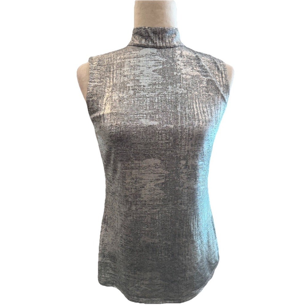H by Halston Sleeveless Top Silver Metallic Blouse Evening Wear Cocktail‎ XXS XS